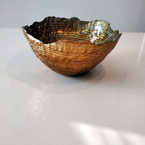 Gold metallic basket glass bowl 10 1/2" across top